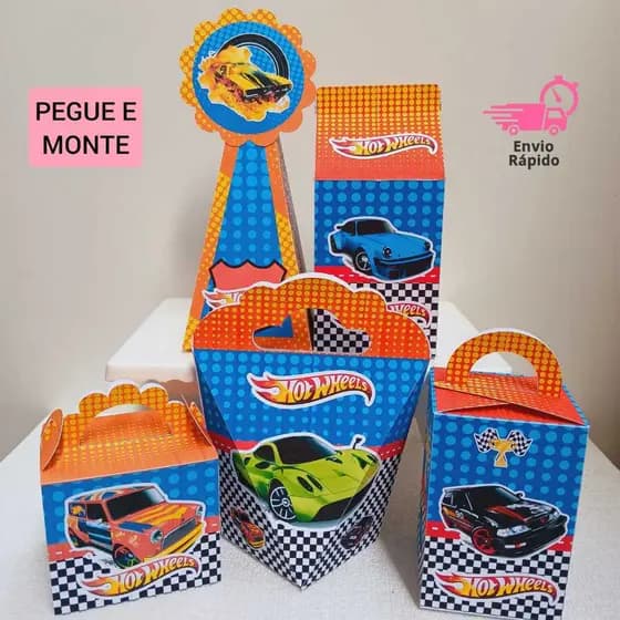 Kit festa  HOTWHEELS  CORRIDA - Caixinhas - Lembrancinha - Aniversário - PEGUE E MONTE - PRONTA ENTREGA