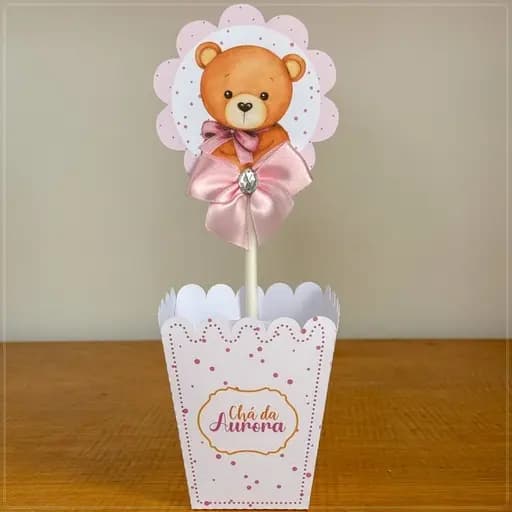 10 Centro de Mesa / Cachepot Personalizado -  Ursinha Chá de Bebê / Revelação Rosa- Lembrancinhas - PEGUE E MONTE
