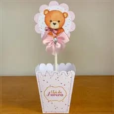 10 Centro de Mesa / Cachepot Personalizado -  Ursinha Chá de Bebê / Revelação Rosa- Lembrancinhas - PEGUE E MONTE