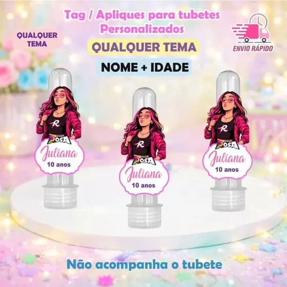 Apliques Personalizados Para Tubetes Emilly Vick - Lembrancinhas Aniversário / Com Nome e Idade