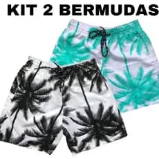 KIT 2 BERMUDAS FLORAL MASCULINA SHORT TACTEL