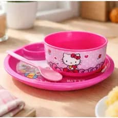 Kit Hello Kitty Prato com Divisórias E Bowl Com Colher Plástico Rosa