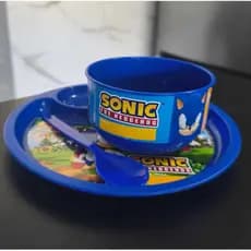 Kit Sonic Prato C/ Divisórias + Bowl C/colher Plástico Azul