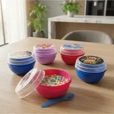 Bowl Pote Tigela com Tampa e Colher Infantil Kit Escolar Kids Hora do Lanche Plasvale