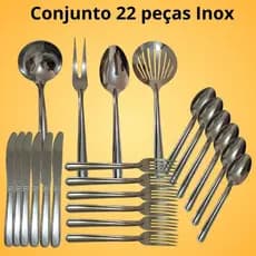 Jogo 22 peças de Talheres e Utensílios Aço Inox de Mesa Casa Para Cozinha Viel