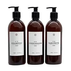 Kit Frascos 3pçs Shampoo Condicionador Sabonete Organizador de Banheiro Minimalista Âmbar 500ml