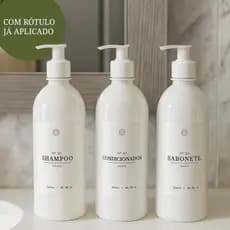 Kit Banheiro 3pçs Frascos Brancos Shampoo Condicionador Sabonete 500ml Decoração e Organização