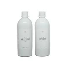 Kit 2pçs Frasco 500ml Branco Plástico Rótulo Multiuso e Álccol Com Tampa Rosca Para Organização