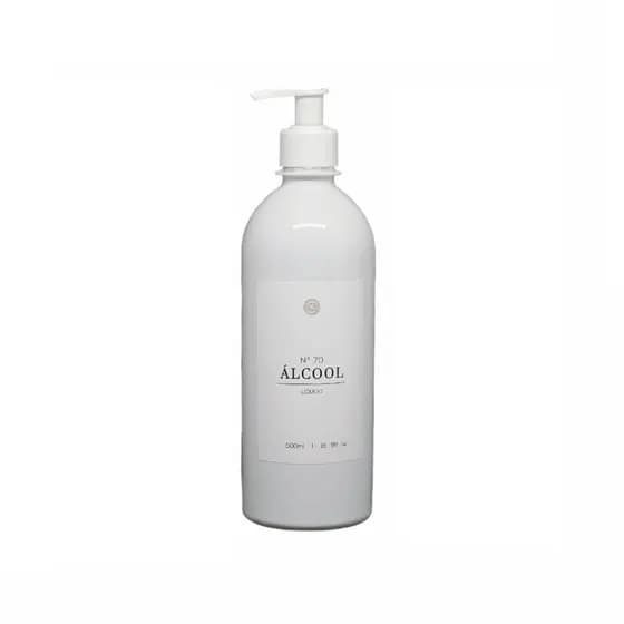 Frasco Branco 500ml Rótulo Álcool Com Válvula Pump Para Organização e Decoração de Ambientes