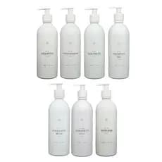 Kit 7 Frascos Plástico Branco Refil 500ml Diversos Rótulos Organização Banheiro Luxo Minimalista