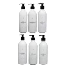 Kit 6 Frascos Plástico Branco Refil 500ml Diversos Rótulos Organização Banheiro Luxo Minimalista