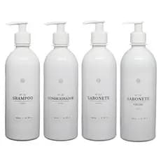 Kit 4pçs Frasco Plástico Branco 500ml Shampoo Condicionador Sabonete e Sabonete Facial Banheiro Luxo