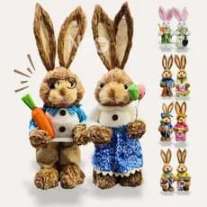 Coelho de Páscoa Casal 35cm Decoração Premium Coelhinho Palha Artesanal Roupinha