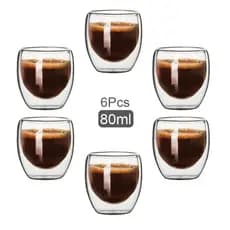 Jogo Copos Duo Café Chá em Vidro Borossilicato de Parede Dupla - Kit com 6 Peças