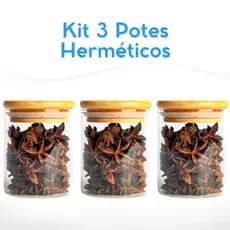 Kit 3 Potes de Vidro Hermético Tampa Bambu 200ml Mantimentos