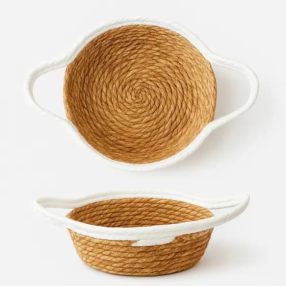 Cesto de Palha Natural com Alça Farmhouse Boho Chic Centro de Mesa Cachepot Organizador Utilidades