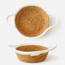 Cesto de Palha Natural com Alça Farmhouse Boho Chic Centro de Mesa Cachepot Organizador Utilidades