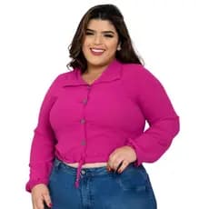Cropped Camisa Social Botões Plus Size Tamanho Grande Manga Bulfante Duna  - EDUARDA