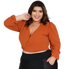 Croped Transpassada Camisa Social Decote Manga Longa Nany