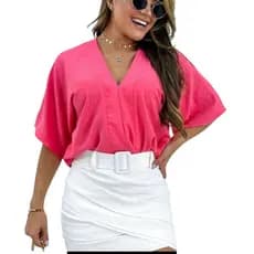 Bata Blusa Plus Size Dunna Social Elegante Decote V Tamanho Grande Moda - Bruna