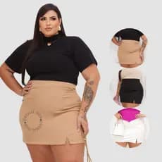 Saia Alfaiataria Justa Plus Size Cintura Alta Preta Moda - Lara