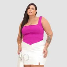 Saia Alta Curta Com Fenda Plus Size Moda Verão G1 - Lara