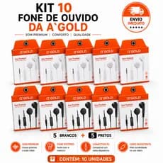KIT 10 FONES A'GOLD ORIGINAL A'GOLD ÁUDIO ESTÉREO ALTA QUALIDADE BRANCO PRETO OU MISTO ENVIO IMEDIAT
