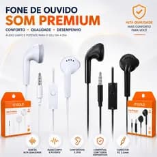 FONE DE OUVIDO A'GOLD ORIGINAL COM FIO SOM ESTÉREO CONECTOR P2 ALTA DURABILIDADE E CONFORTO
