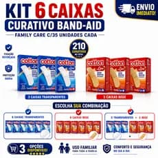 KIT 6 CAIXAS CURATIVO BAND-AID FAMILY CARE C/35 UNIDADES ALTA FIXAÇÃO E PROTEÇÃO ESCOLHA A COR