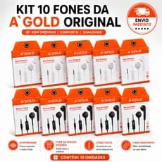 KIT 10 UNIDADES FONE DE OUVIDO ORIGINAL A'GOLD COM FIO SOM ESTÉREO CONECTOR P2 ENVIO IMEDIATO