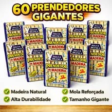 Kit 60 Prendedores de Madeira Gigante Prendedor de Roupa Reforçados Grande Águia Branca
