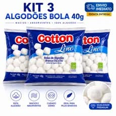 KIT 3 ALGODÃO BOLA 40G COTTON LINE LIMPEZA FACIAL HIGIENE PESSOAL MACIO E ABSORVENTE USO DIÁRIO