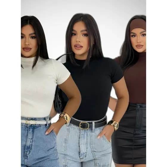 Camiseta Blusa Básica  Canelada Ribana Premium Casual Moda Gringa
