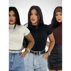 Camiseta Blusa Básica  Canelada Ribana Premium Casual Moda Gringa