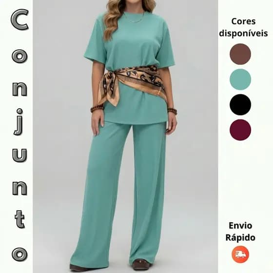 Conjunto Feminino Pantalona com Blusa Manga Curta – Chic, Moderno e Versátil