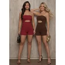 Kit 2 Peças Macaquinho Feminino Bubble Texturizado Tomara que Caia Fashion