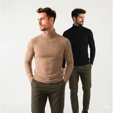 Kit 2 Cacharrel Masculina Canelada Gola Alta Suéter Manga longa de Frio Inverno Moletom Outono