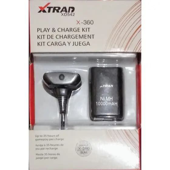 Kit Bateria e Cabo Carregador para Controle XBOX 360 + Cabo carregador XD542 Xtrad