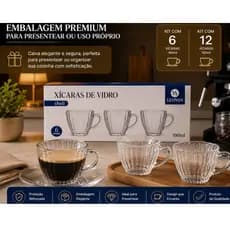 Jogo Com 6 Ou 12 Xícaras De Vidro 190ml Para Café Expresso Cappuccino Chá Elegante Hotéis Pousadas