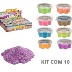 Kit 10 Massinhas De Areia Cinética Com Forminha Pote 60 Gr + 10 forminhas