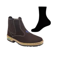 Bota Botina + Meia Produto Original de Couro Legítimo Sola de Borracha Blaqueada e Resistente