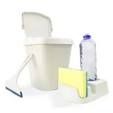 Kit Pia 3 Peças Lixeira 4,8 Litros Porta Detergente Esponja Sabão e Rodinho Organizador