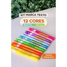 👉 Kit Marca Texto 12 Cores Pastel e Neon | Caneta Marca Texto Escolar | Envio Imediato