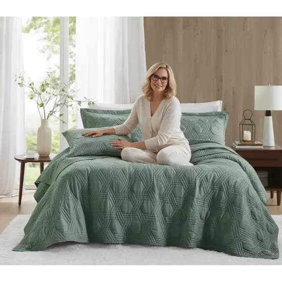 Kit Essenza 03 Peças Luxo Cobre Leito Colcha Casal Queen 200 Fios Tecido Premium
