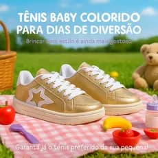Tênis Feminino Baby Estiloso Rosa com Estrela Elástico Promoção do 20 ao 27 Oferta Imperdível!