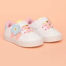 Tênis Baby Feminino Menina Branco Elástico Tiras Detalhe Flor Confortável