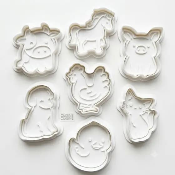 Kit 5 Cortadores De Biscoito E Biscuit Moldes Animais Fazendinha Confeitaria Pasta Americana