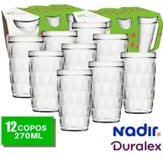 Kit Jogo 06/12 Copos Zumba Vidro SM Nadir 270ml Jogo Conjunto Cozinha Bares Restaurante