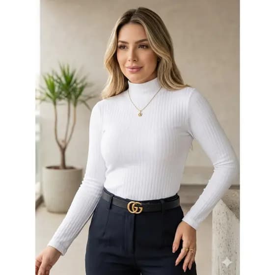 Blusa Feminina Manga Longa Cacharrel Segunda Pele Canelado Premium Inverno 2026