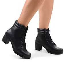 Coturno Feminino Salto Grosso Bota Tratorada Confortável Fashion